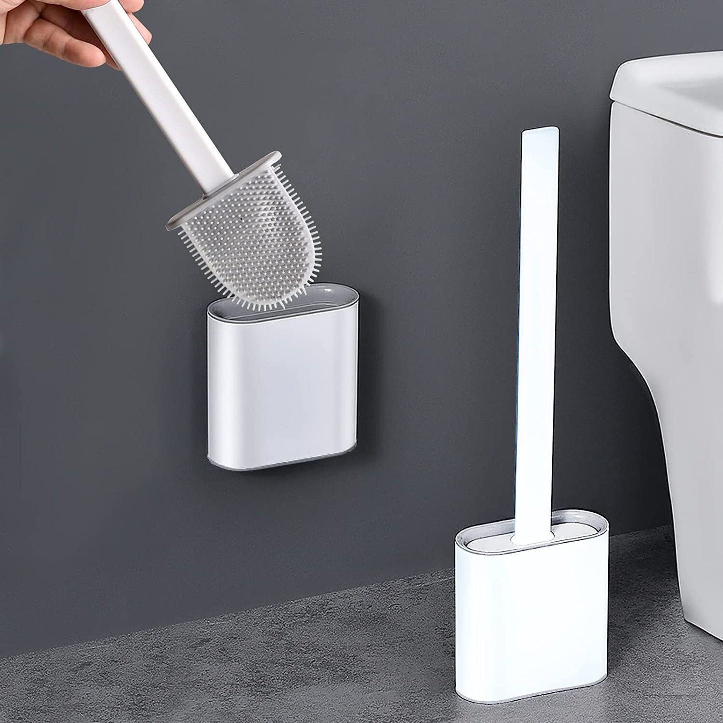 Wall Mounted Silicone Soft Flex Toilet Brush and Holder White