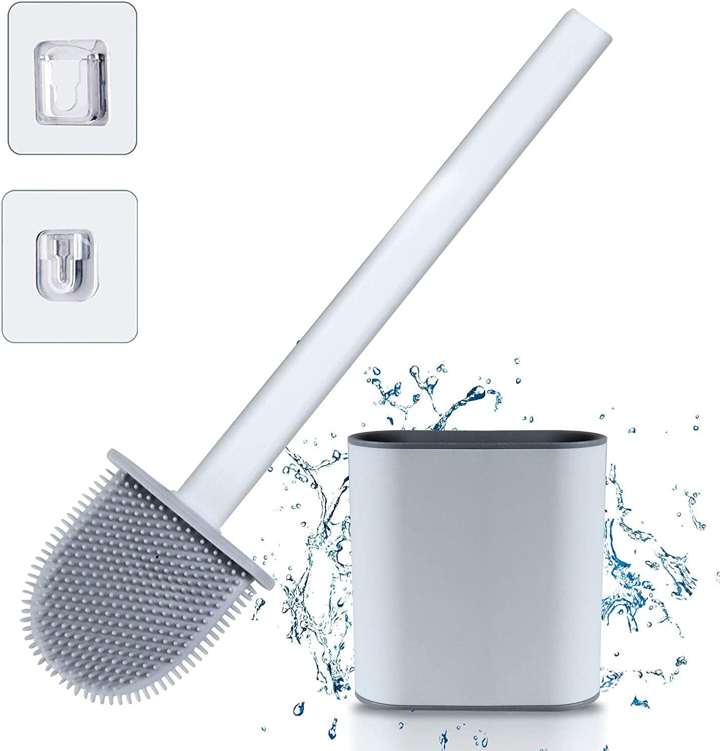 Wall Mounted Silicone Soft Flex Toilet Brush and Holder White