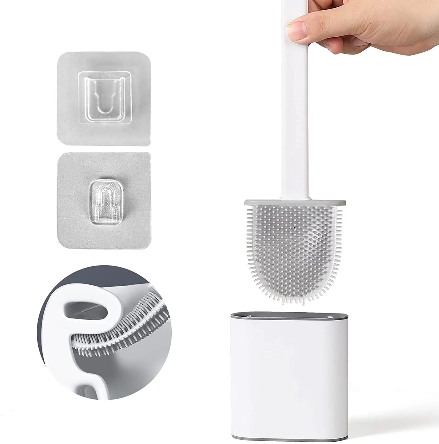 Wall Mounted Silicone Soft Flex Toilet Brush and Holder White