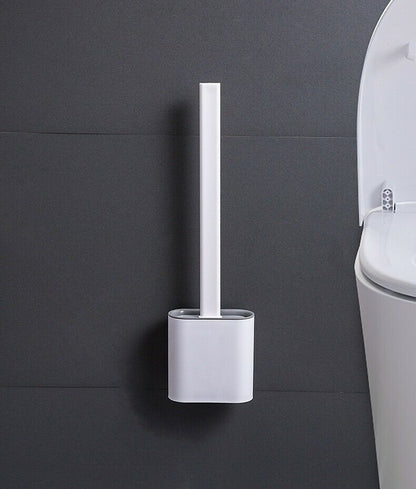 Wall Mounted Silicone Soft Flex Toilet Brush and Holder White