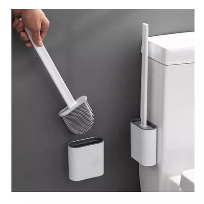 Wall Mounted Silicone Soft Flex Toilet Brush and Holder White