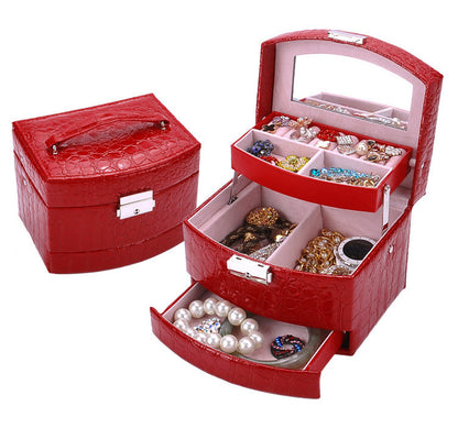 Elegant High Gloss Red PU Leather Jewellery Storage Box