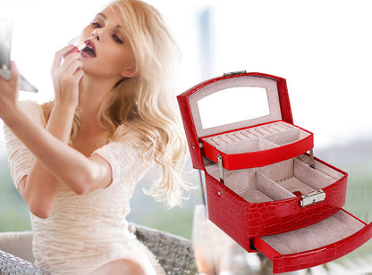 Elegant High Gloss Red PU Leather Jewellery Storage Box