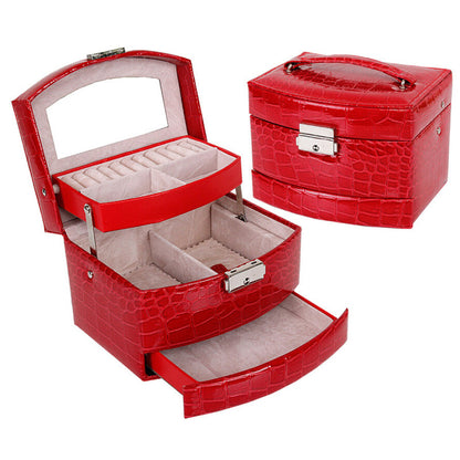 Elegant High Gloss Red PU Leather Jewellery Storage Box