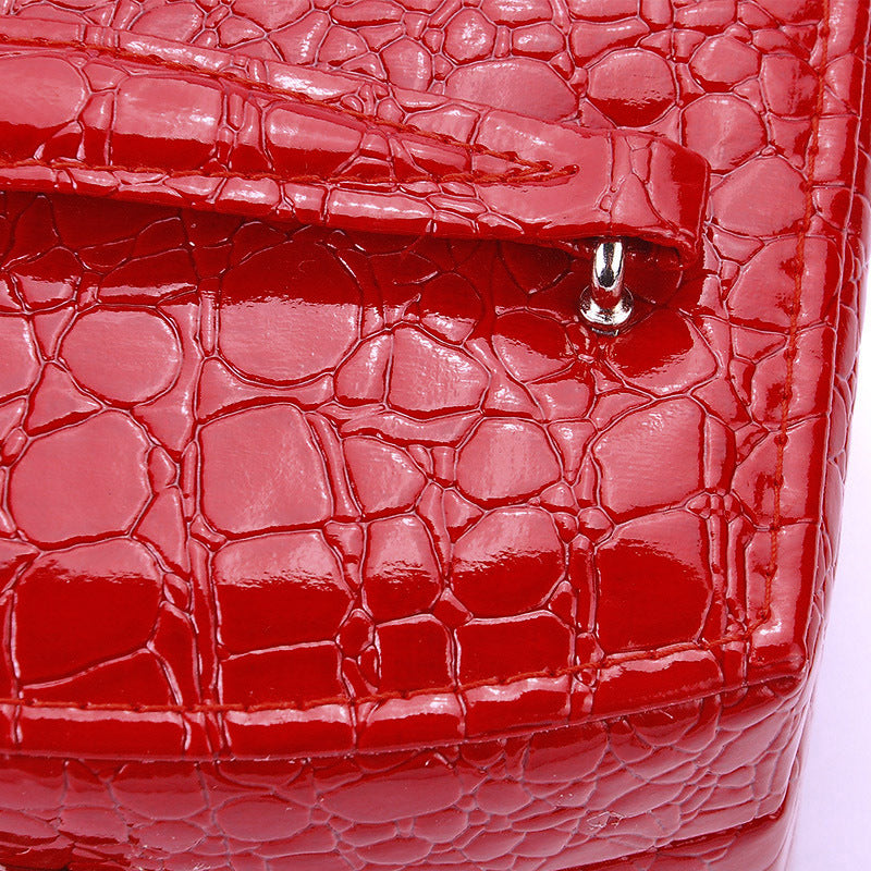 Elegant High Gloss Red PU Leather Jewellery Storage Box