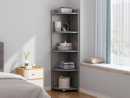 Stylish 5-Tier Rustic Grey Wooden Corner Shelf Unit