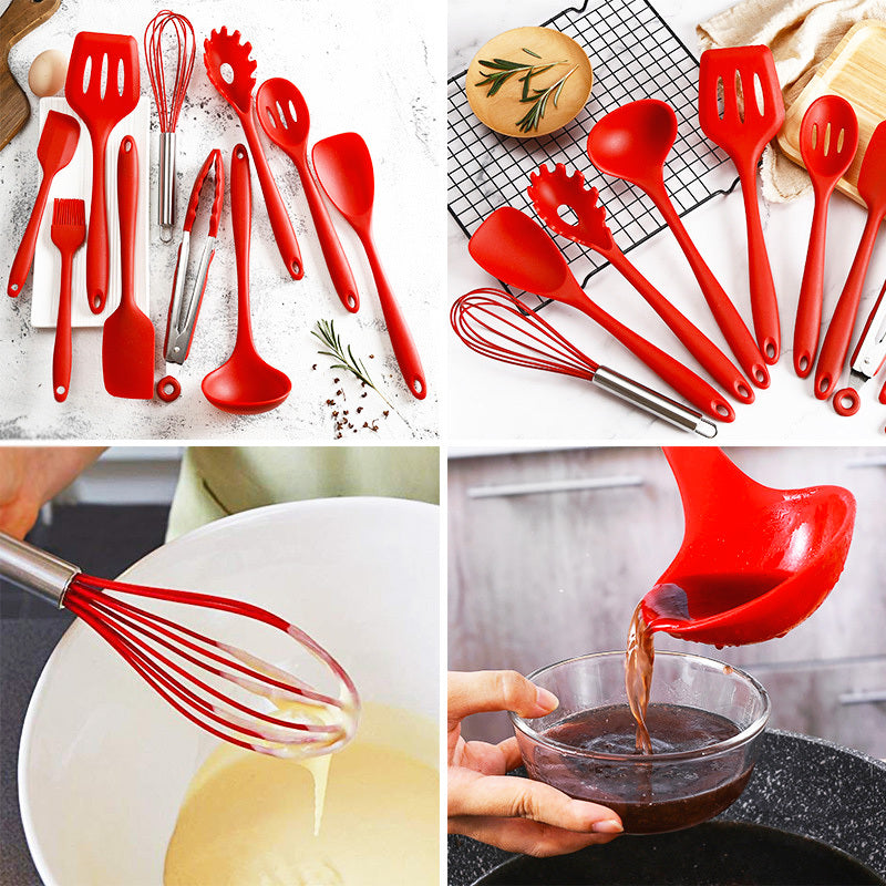 10PC Silicone Kitchen Utensil Set Non-Stick Heat Resistant Cooking Tools Red