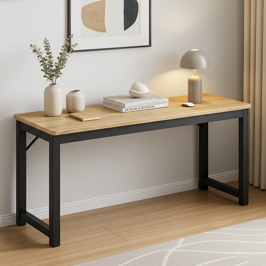 Narrow Wood Metal Console Table Modern Rustic Oak