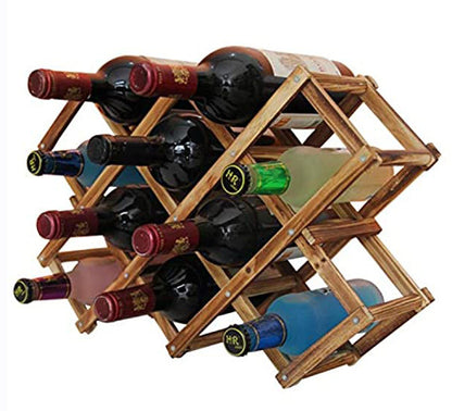 10 Bottle Wooden Wine Rack Folding Holder Bar Display Shelf Organizer