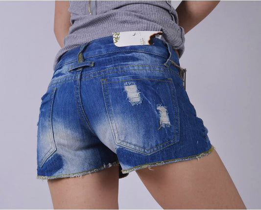 Trendy High-Waisted Denim Shorts - Blue