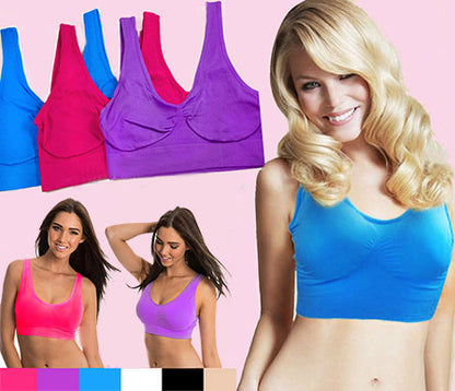 3 Pack Seamless Sports Bras Comfortable Breathable Wirefree - Vibrant