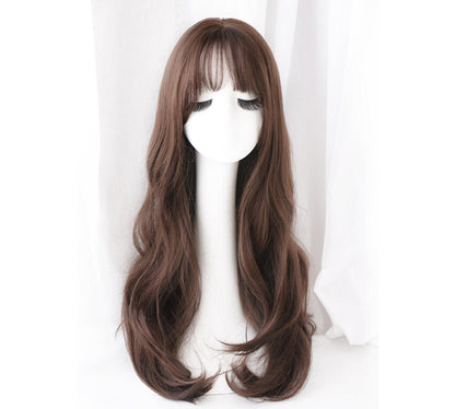 Natural Wavy Long Curly Hair Wig Dark Brown Brunette