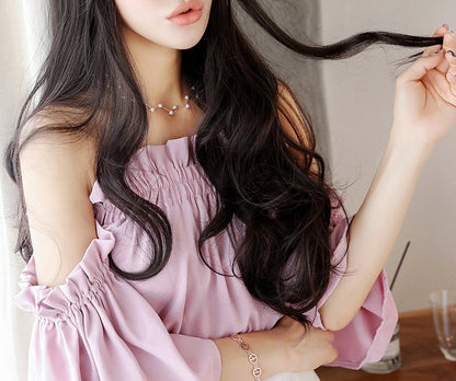 Natural Wavy Long Curly Hair Wig Dark Brown Brunette