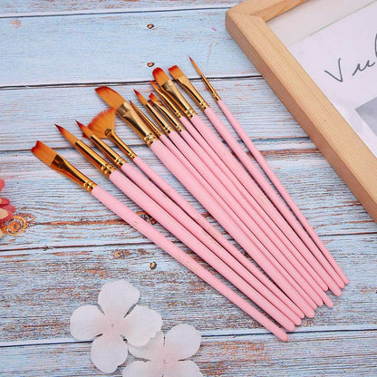 12PCS Artist Nylon Bristle Paint Brushes Set for Acrylic Watercolor Oil Painting