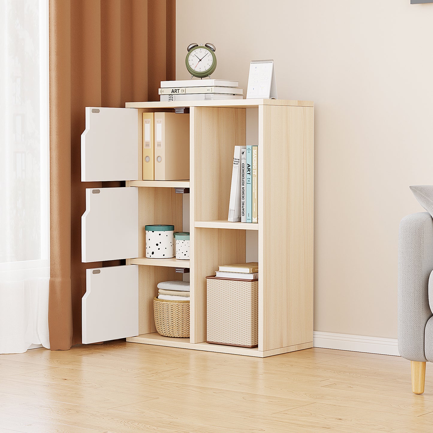 Stylish Organizer Bookcase Storage Display Shelf Cabinet White Oak