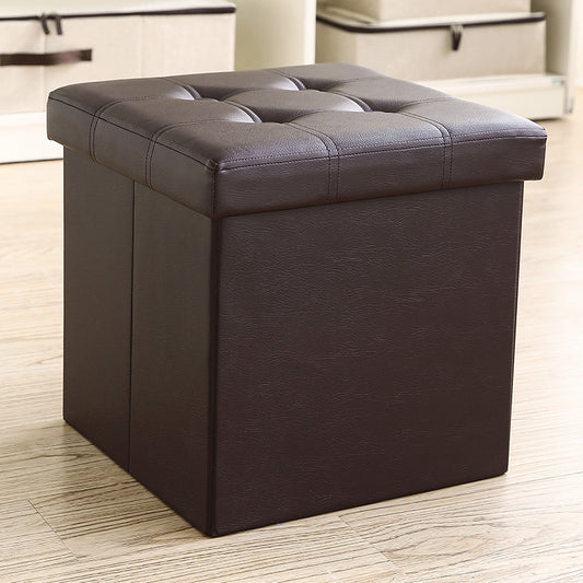 50L Foldable Storage Ottoman PU Leather Dark Brown