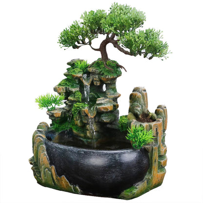 Zen Waterfall Fountain Bonsai Tree Indoor Water Feature Ornament