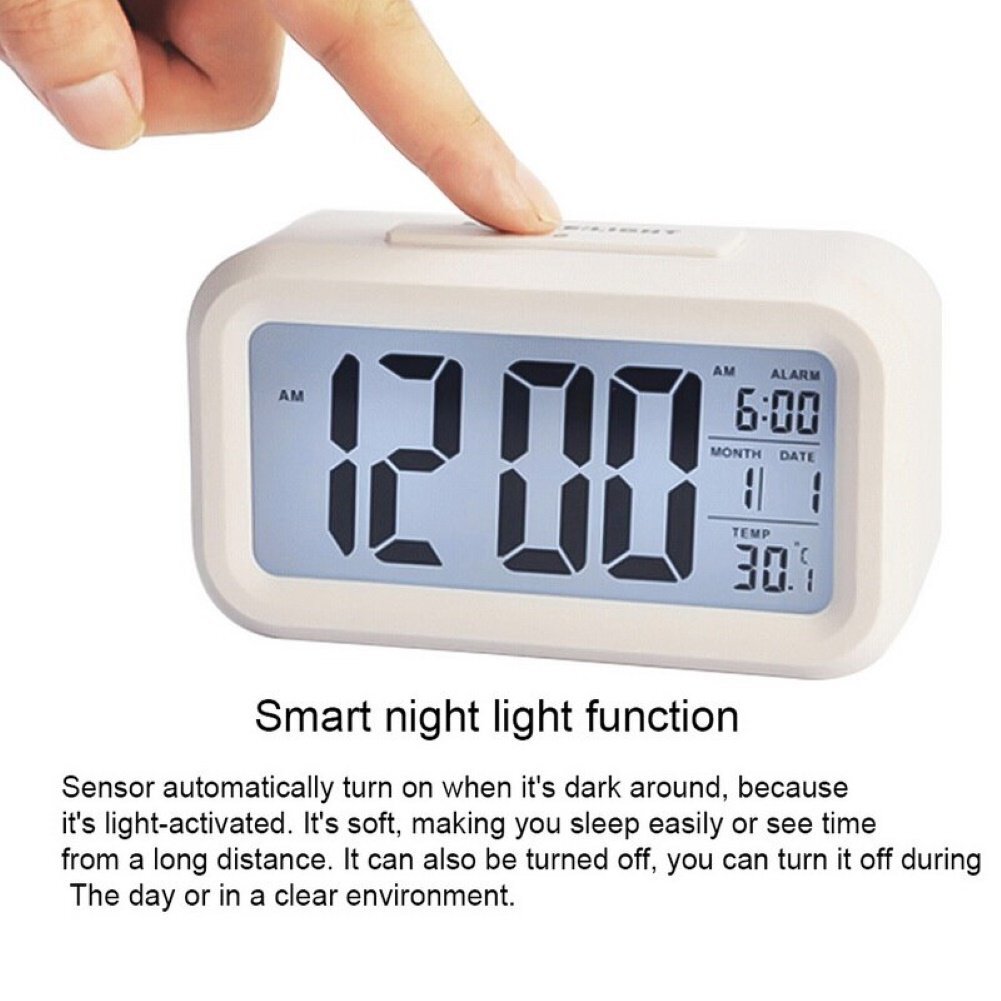 Automatic Digital Sensor Alarm Clock with Snooze Function White