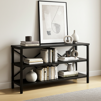 Industrial Console Table TV Stand Bookcase Storage Shelf Unit (Black)