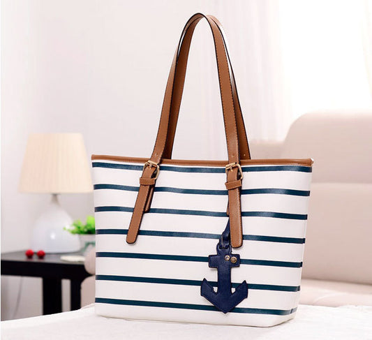 Nautical Anchor Leather Look Handbag Designer Large Tote