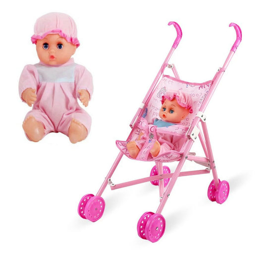 Toy Pram Stroller with Baby Doll for Kids Playtime Fun