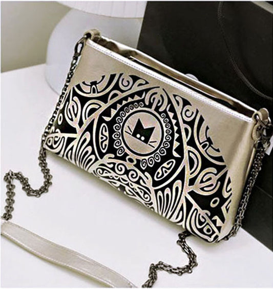 Chic Silver Cat Leather Look Shoulder Bag Purse Clutch