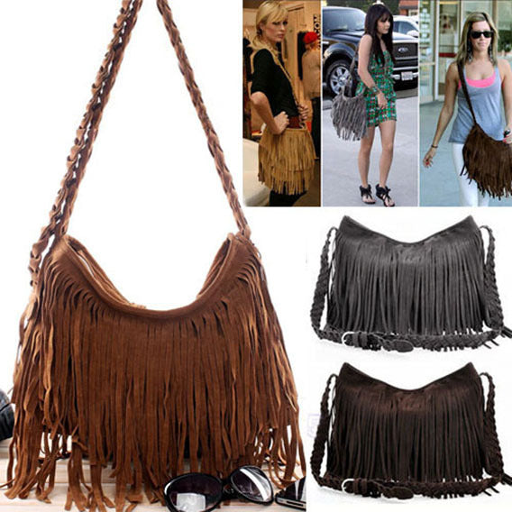 Chic Designer Suede Fringe Handbag