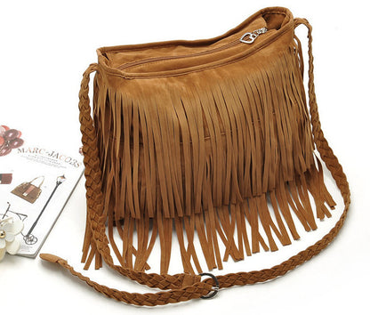 Chic Designer Suede Fringe Handbag