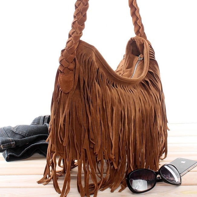 Chic Designer Suede Fringe Handbag