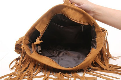 Chic Designer Suede Fringe Handbag