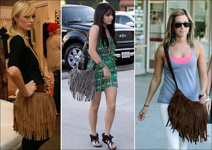 Chic Designer Suede Fringe Handbag