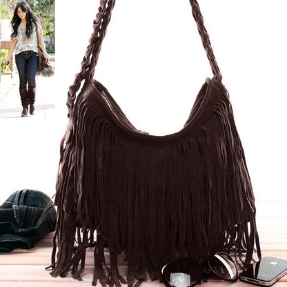 Chic Designer Suede Fringe Handbag