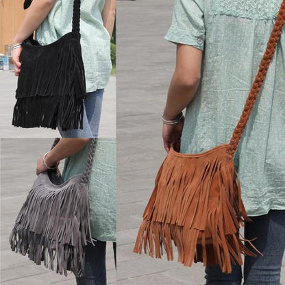 Chic Designer Suede Fringe Handbag