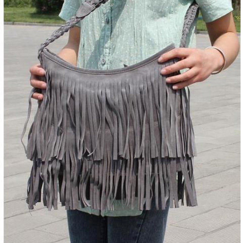 Chic Designer Suede Fringe Handbag