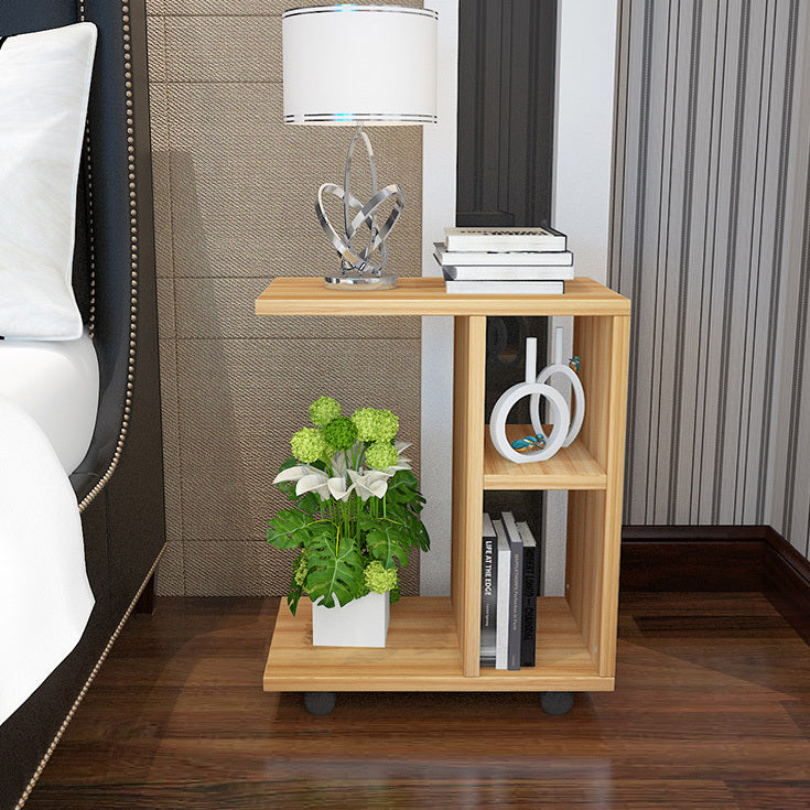 Stylish Compact Rolling Side Table with Storage and Casters Natural Oak