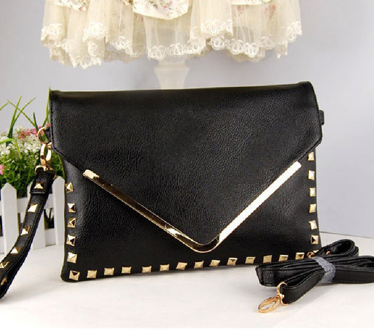 Large Studded Leather Shoulder Bag A4 Clutch Fashionable Design