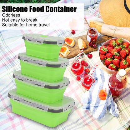 Pack of 4 Collapsible Silicone Food Storage Containers with Airtight Lid Green