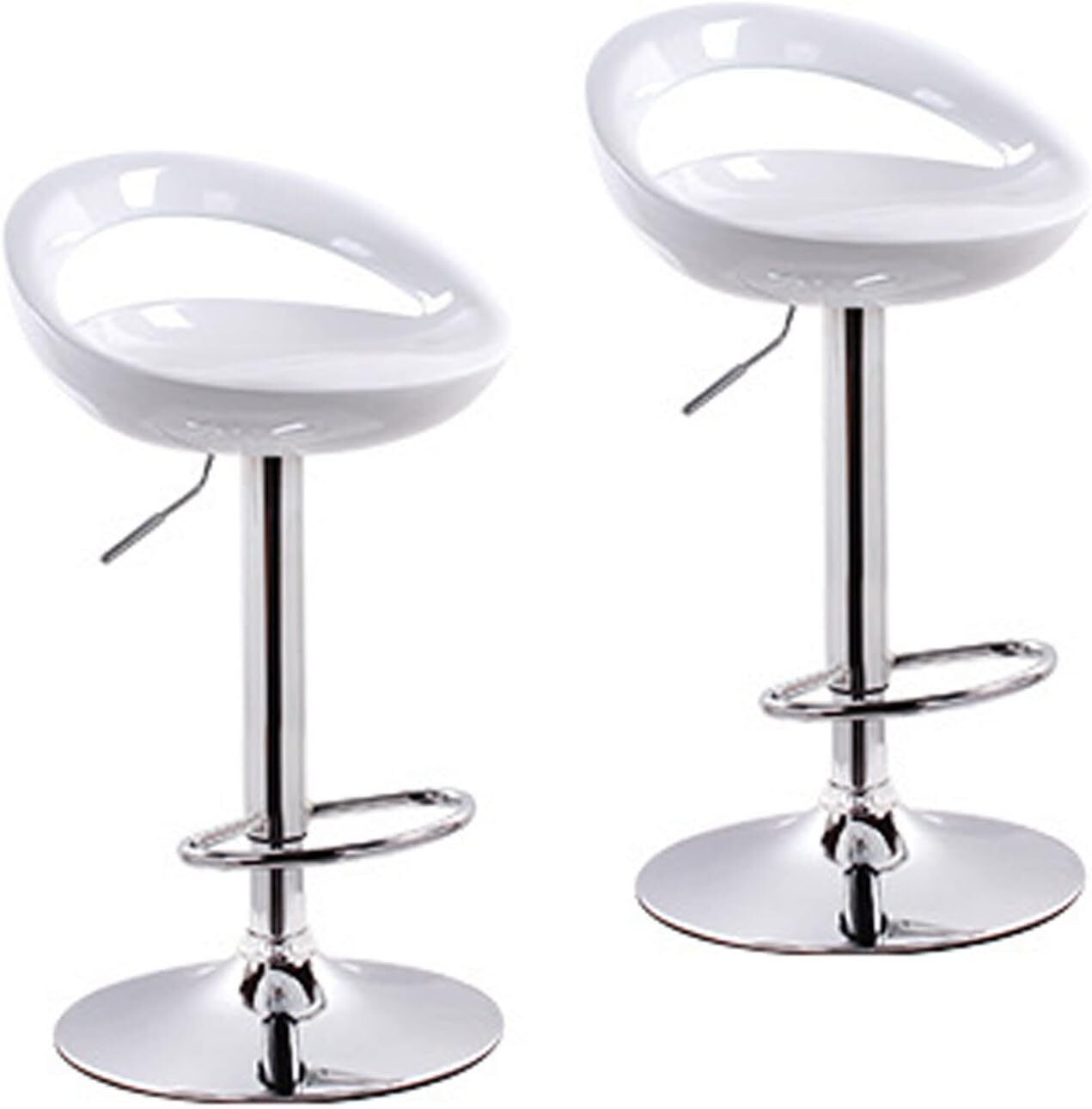 Set of 2 High Gloss Designer Bar Stools Modern White