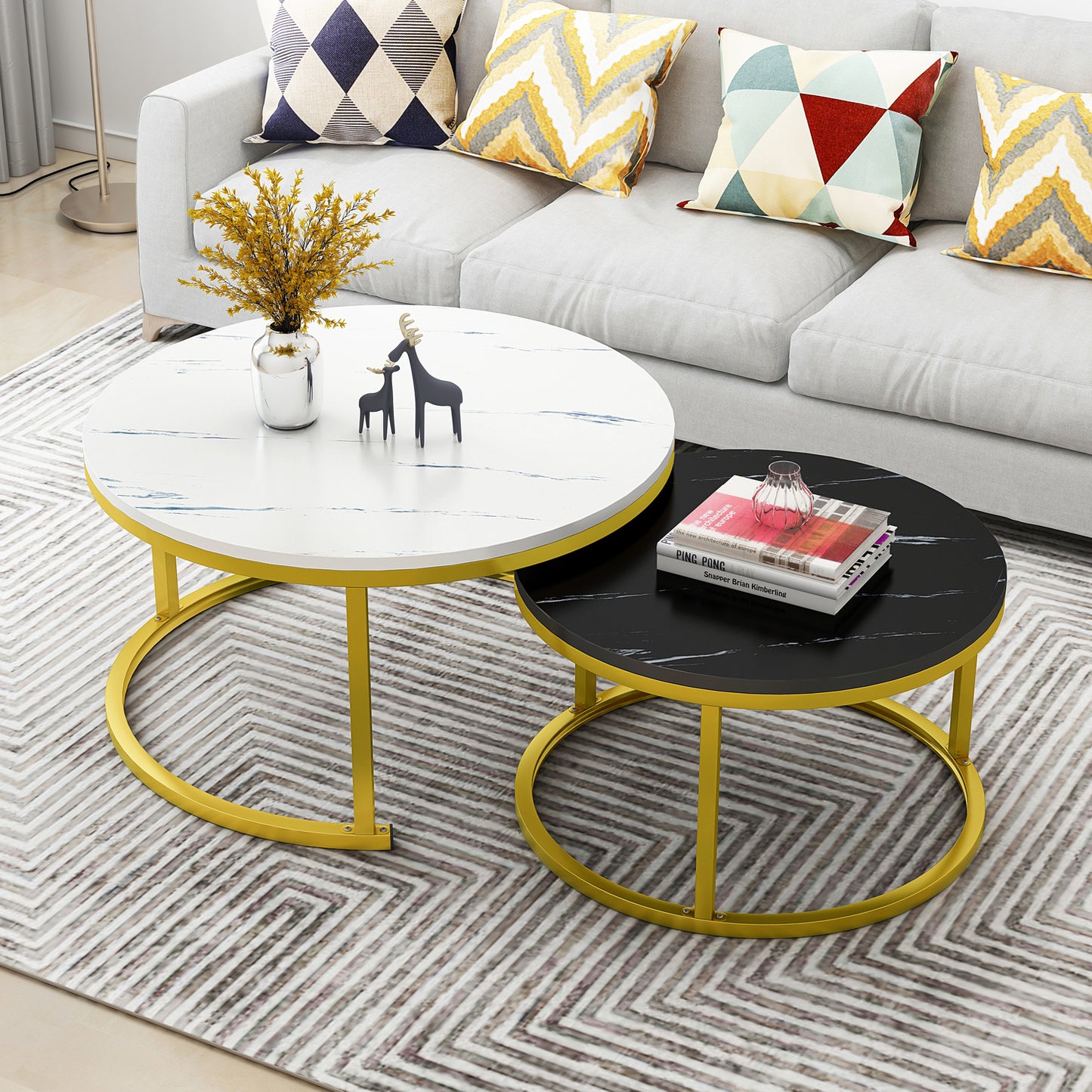 Luxor 2-in-1 Designer Marble Look Nested Coffee Tables