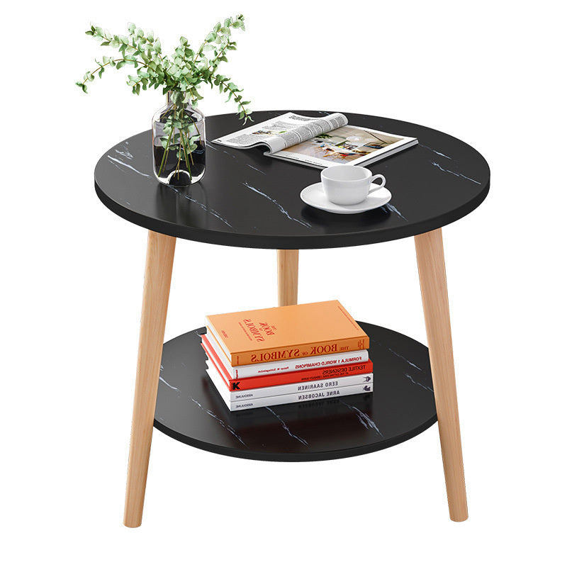 Round Marble Look Coffee Table Black Stone Elegant Design