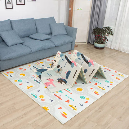 2m Extra Thick Waterproof Folding Baby Kids Play Mat (Car trucks/Mountains)