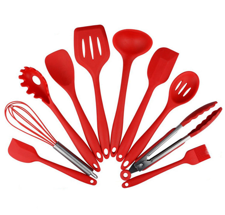 10PC Silicone Kitchen Utensil Set Non-Stick Heat Resistant Cooking Tools Red