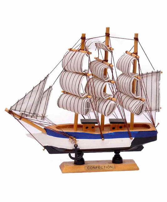 Classic Wooden Sailboat Miniature Model Ship Decor