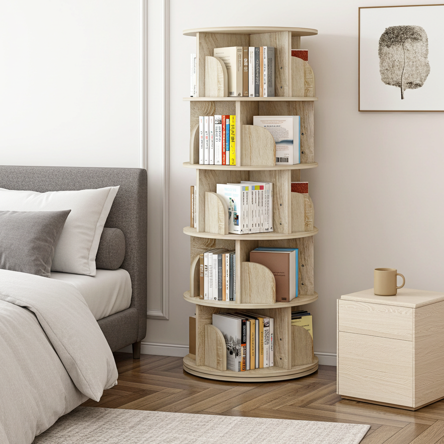 5 Tier Rotating Display Shelf Bookcase Organiser Coastal Oak