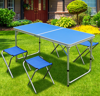 5-Piece Folding Camping Table and Chairs Set for Outdoor Activities Blue