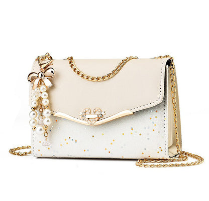 Chic Sparkle Heart Bow Tote Shoulder Bag White