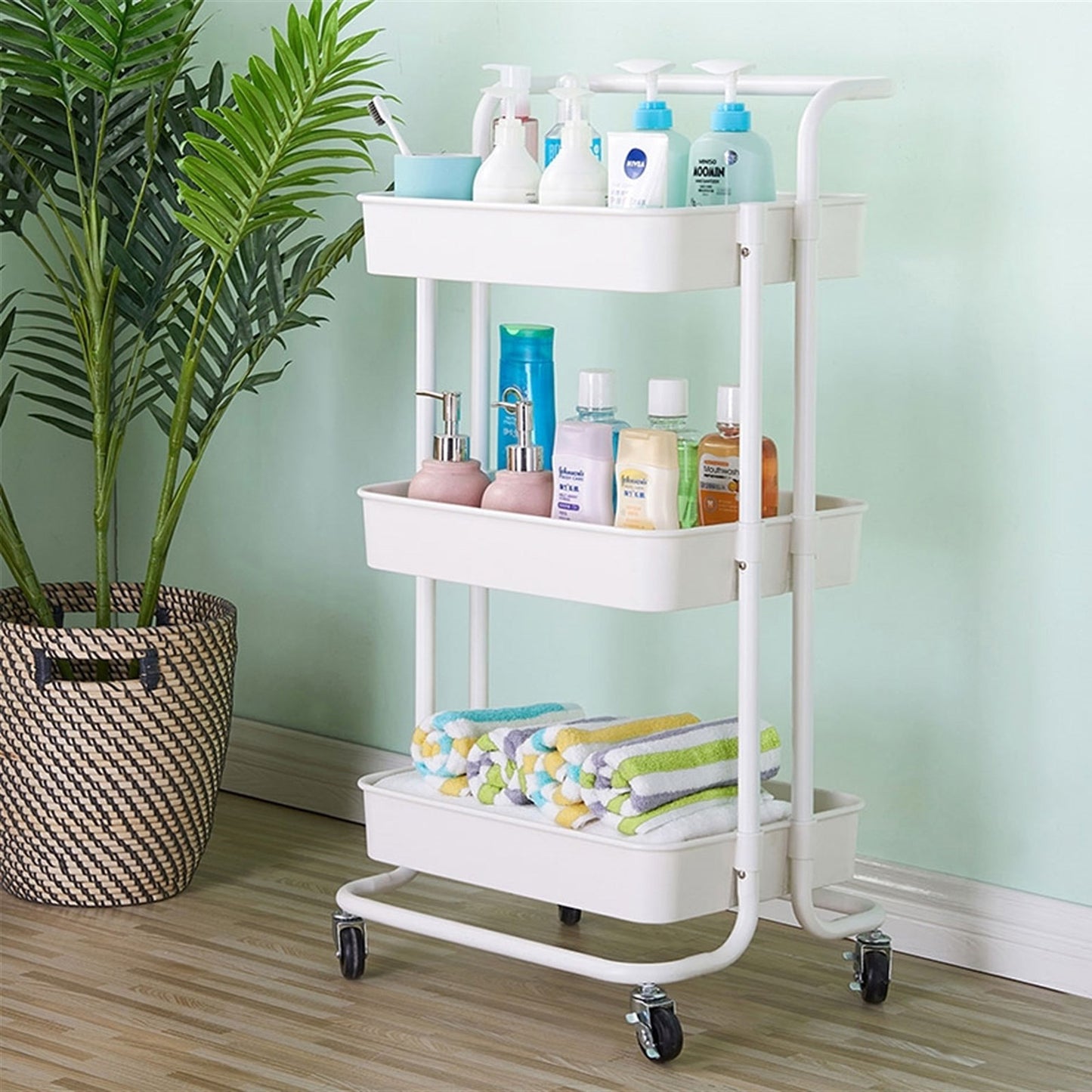 3-Tier Rolling Storage Utility Cart Shelf Organizer Trolley for Home and Office