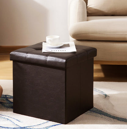 50L Foldable Storage Ottoman PU Leather Dark Brown