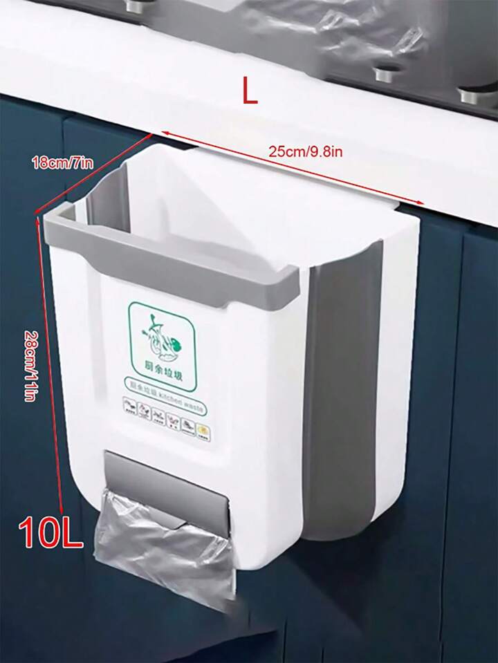 10L Foldable Hanging Kitchen Bin with Trash Bag Dispenser