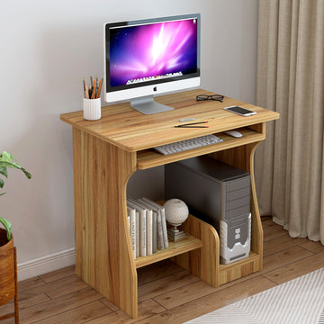 Compact Essential Computer Desk with Shelves Oak
